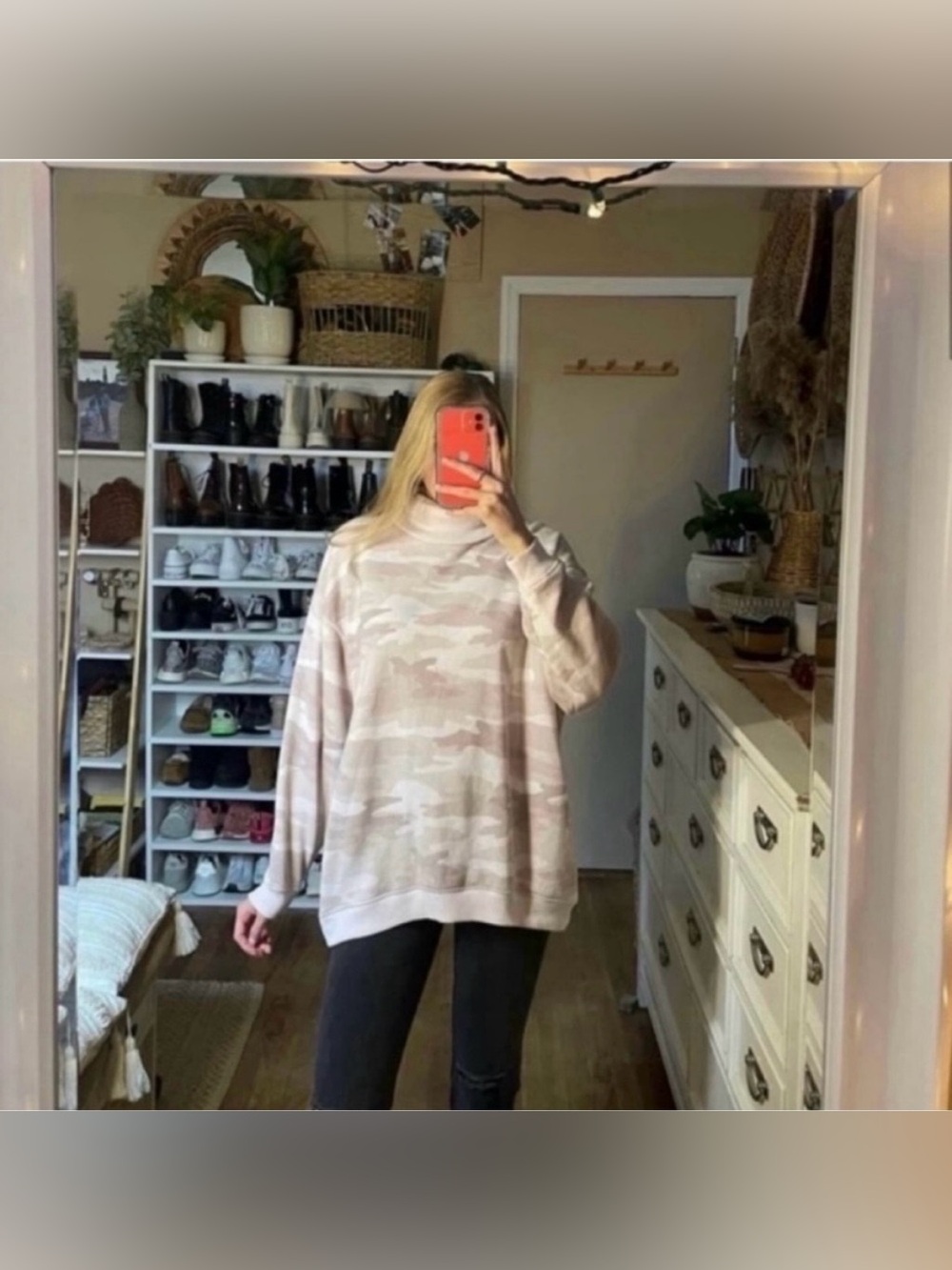 American eagle pink camo cowl neck jegging fit sweatshirt size extra small